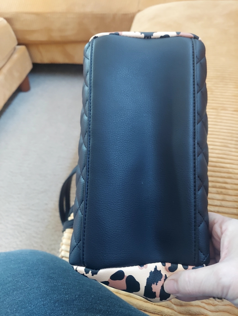 Luv Betsy Quilted Black Tote with Leopard Print Side Panels - Picture 11 of 13